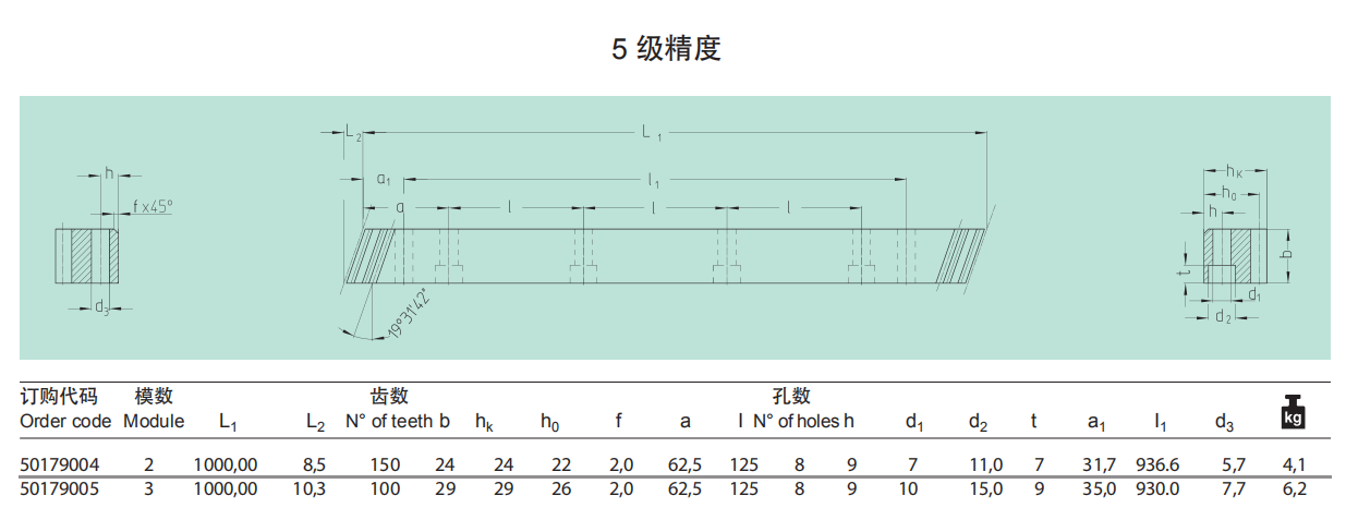 亞特蘭大齒條(50179004)精度參數 亞特蘭大齒條(50179004)精度參數