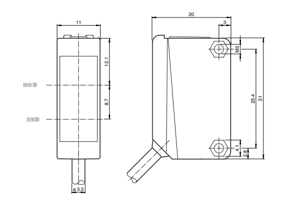 漫反射型光電傳感器外形尺寸 漫反射型光電傳感器外形尺寸