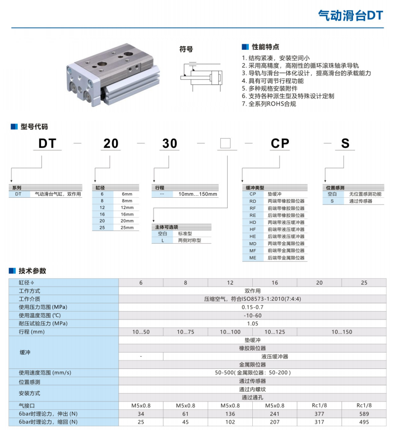 雙作用氣動(dòng)滑臺(tái)氣缸DT-20-30-L-CP-S(DT)系列(圖2)