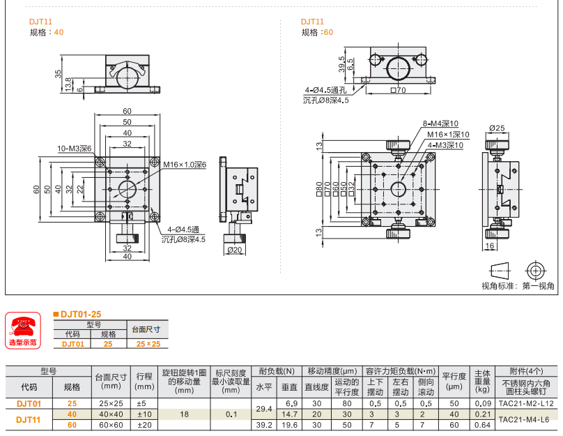 臺(tái)面方型DJT01/DJT11手動(dòng)位移滑臺(tái)(圖4)