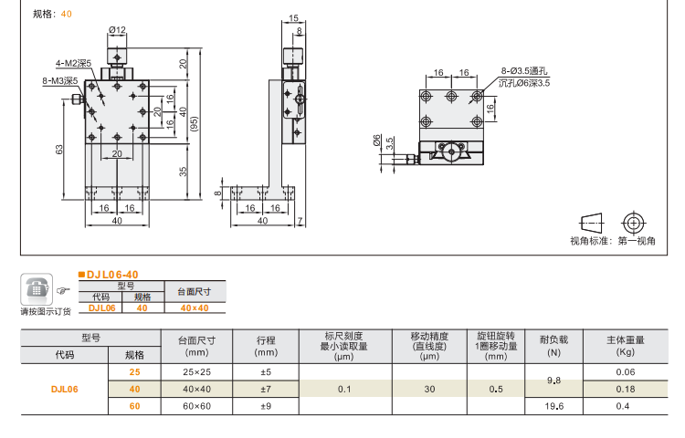 進給絲杠驅動型DJL01/DJL06手動位移臺(圖6) 進給絲杠驅動型DJL01/DJL06手動位移臺(圖6)