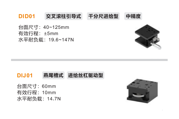 中精度DID01/DIJ01手動位移滑臺(圖2) 中精度DID01/DIJ01手動位移滑臺(圖2)