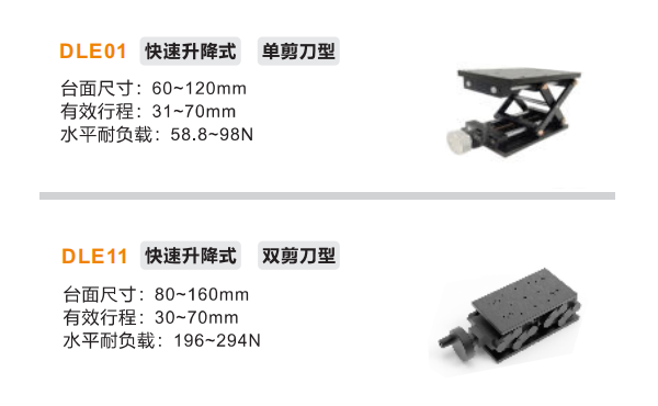 單雙剪刀型DLE01/DLE11手動(dòng)位移滑臺(tái)(圖2) 單雙剪刀型DLE01/DLE11手動(dòng)位移滑臺(tái)(圖2)