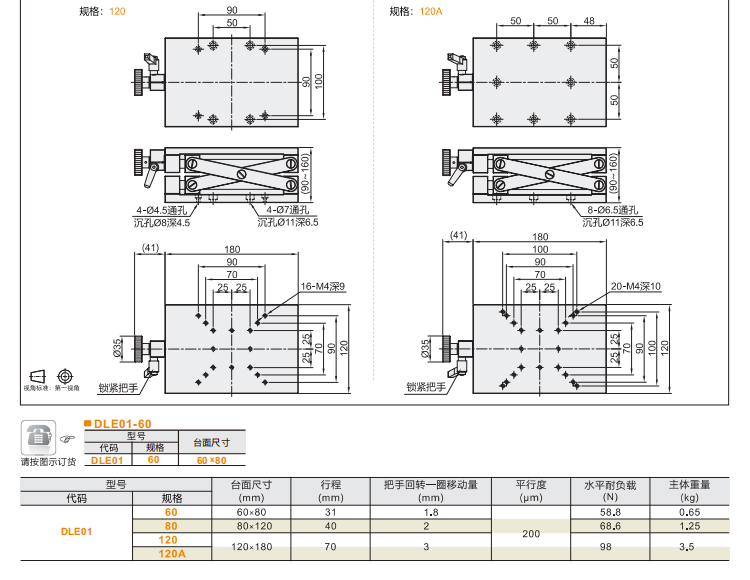 單雙剪刀型DLE01/DLE11手動(dòng)位移滑臺(tái)(圖4) 單雙剪刀型DLE01/DLE11手動(dòng)位移滑臺(tái)(圖4)