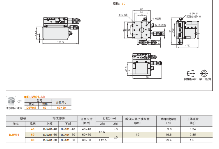 千分尺進(jìn)給型DJW51/DJW61手動(dòng)位移滑臺(tái)(圖6) 千分尺進(jìn)給型DJW51/DJW61手動(dòng)位移滑臺(tái)(圖6)
